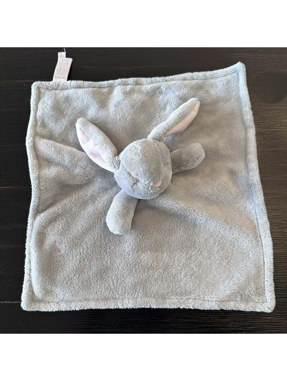 Carter's Gray Bunny Rabbit Pink Ear Security Blanket Lovey Plush Baby Toy EUC